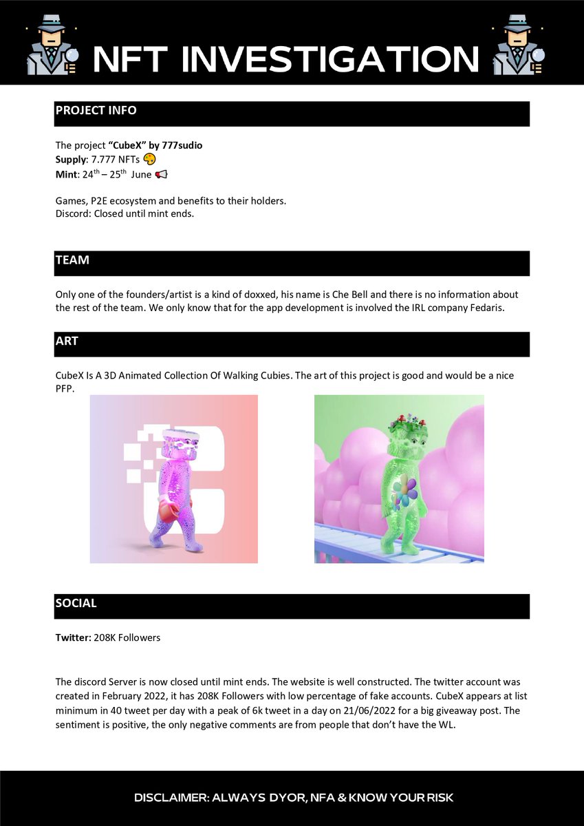 InvestigatioNft's tweet image. Some of us today and tomorrow are involved in the mint of @cubexnft and our bro @LucaF42_  asked to analyze the project!