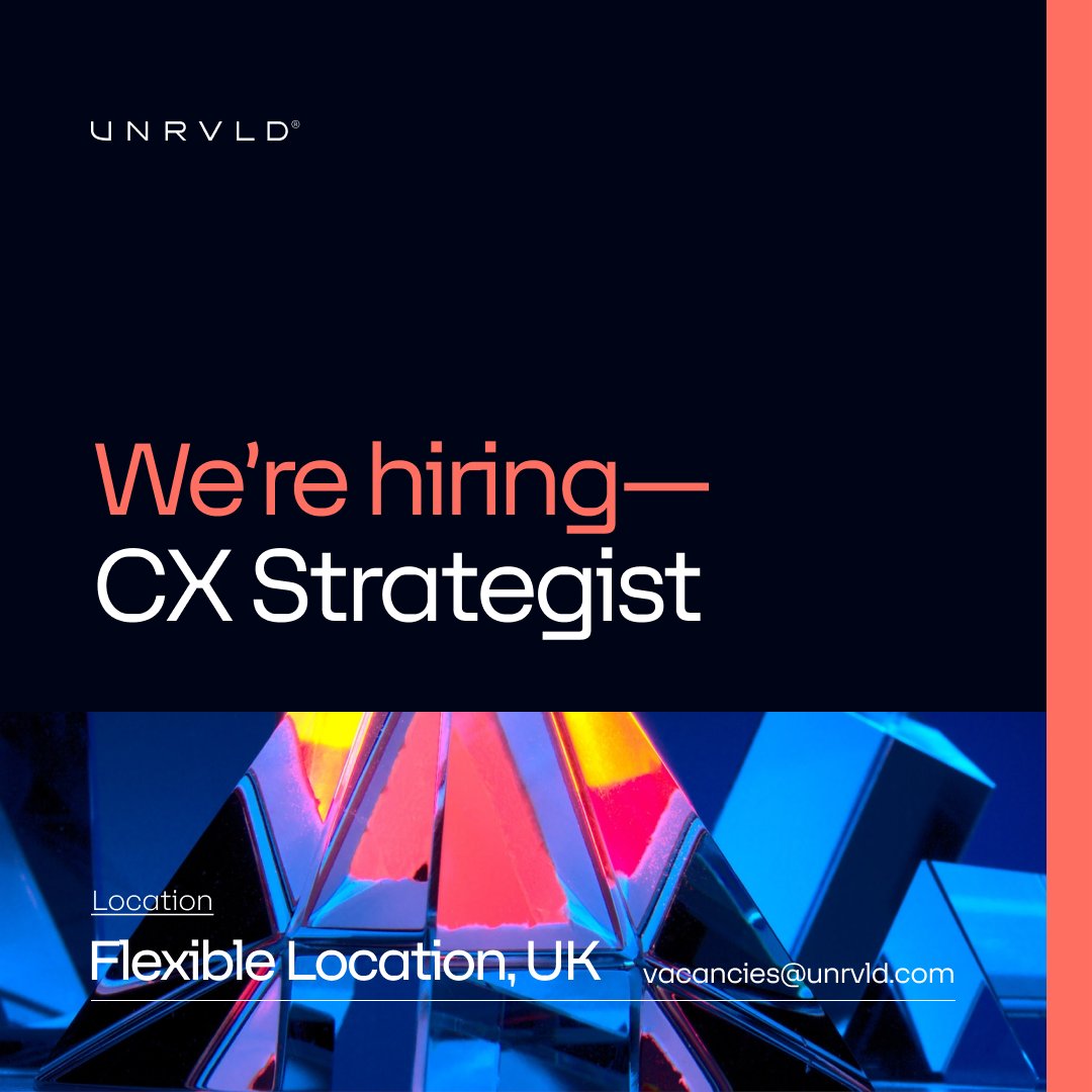We are looking for a CX Strategist to join our high performing #Strategy team here at UNRVLD. 

If you have experience in strategic consulting and customer-centric design and have worked on customer experience projects, we'd love to hear from you 👉 - bit.ly/3bmS9Lh
