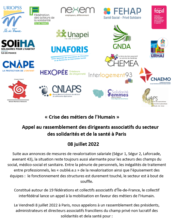 URIOPSSIDF's tweet photo. 📡SAVE THE DATE ! 19 fédérations et collectifs associatifs se rassemblent en faveur des métiers de l’#Humain 
📅08 juillet 2022, 12H30 Place du Palais Royal, Paris 1er
pour une #revalorisation juste pour TOU.TE.S 🪧

👉 Lire l'Appel au rassemblement: https://t.co/CSzU9JtM8K https://t.co/hEqOmHjvYQ