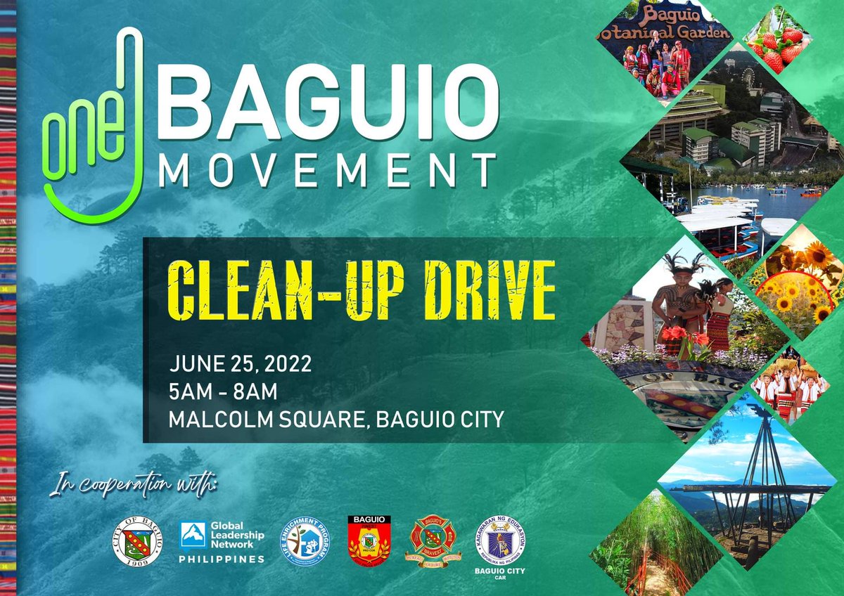 glsphilippines's tweet photo. We invite you to join the Clean Up Drive initiated by the One Baguio Movement and in cooperation with the City Government of Baguio, Global Leadership Network Philippines, and other participating groups. This will be tomorrow June 25, 5am at Malcolm Square. #ForGodandtheCity https://t.co/pK9rGbVokG