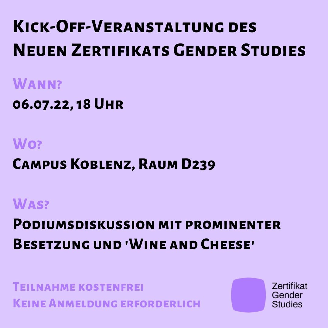 Gender Studies – So what?! Perspektiven, Potentiale und Herausforderungen

 Mittwoch, 6. Juli 2022, 18h
Raum D239, Gebäude D
Campus Koblenz, Universität Koblenz-Landau

Mehr Infos: uni-koblenz-landau.de/de/koblenz/fb2…