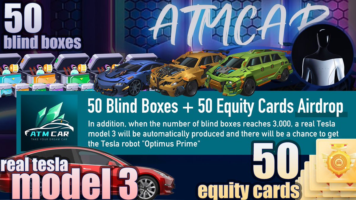 atmcarofficial's tweet image. It's time to get Car NFT now.
Our Team have Start free NFT airdrop now
visit link:
giv.gg/atmcard-airdro…
to get your unique car
Also chance to get Tesla Car (Model 3) #elonmusk