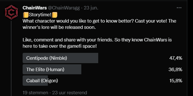 ChainWarsgg's tweet photo. Nimble seems to be taking the lead again!
Only 23 hours left to cast your vote.🔥 https://t.co/FNQYFMwljR