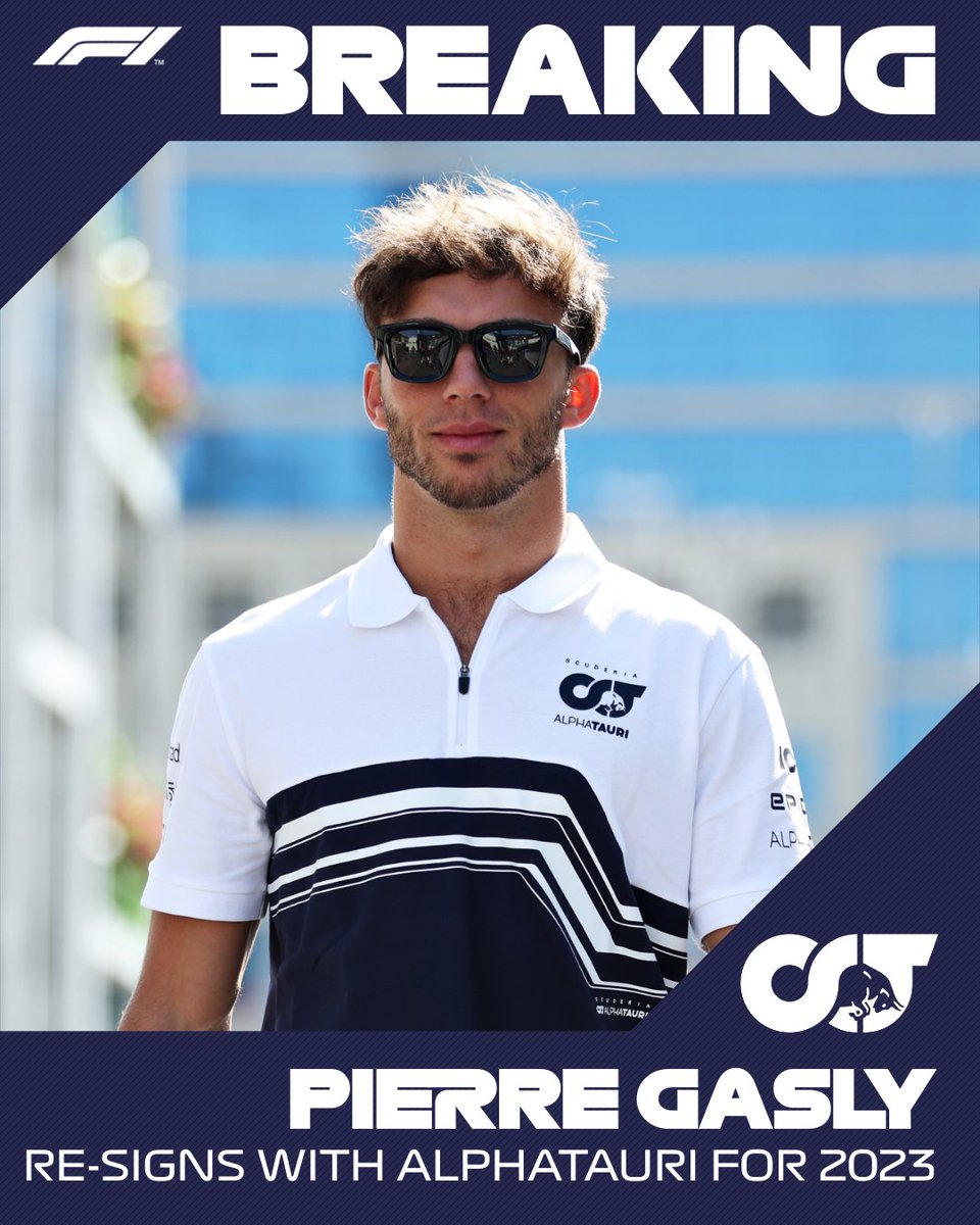 RecapF1's tweet photo. 🚨 | OFICIAL: Se confirma que Pierre Gasly seguirá en AlohaTauri en 2023 tras las palabras de Helmut Marko.

#F1 #F12022 https://t.co/hSjPWNYx2J