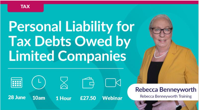 ZoeAccounting's tweet photo. Tax queen Rebecca Benneyworth is back! - running CPDStore UK online webinar on "Personal Liability for Tax Debts Owed by Limited Companies"
Register here:
https://t.co/IKXLocHWXu
See you there?
#Accountants #accounting #tax #LOVECPD https://t.co/kZQJwp4s9E