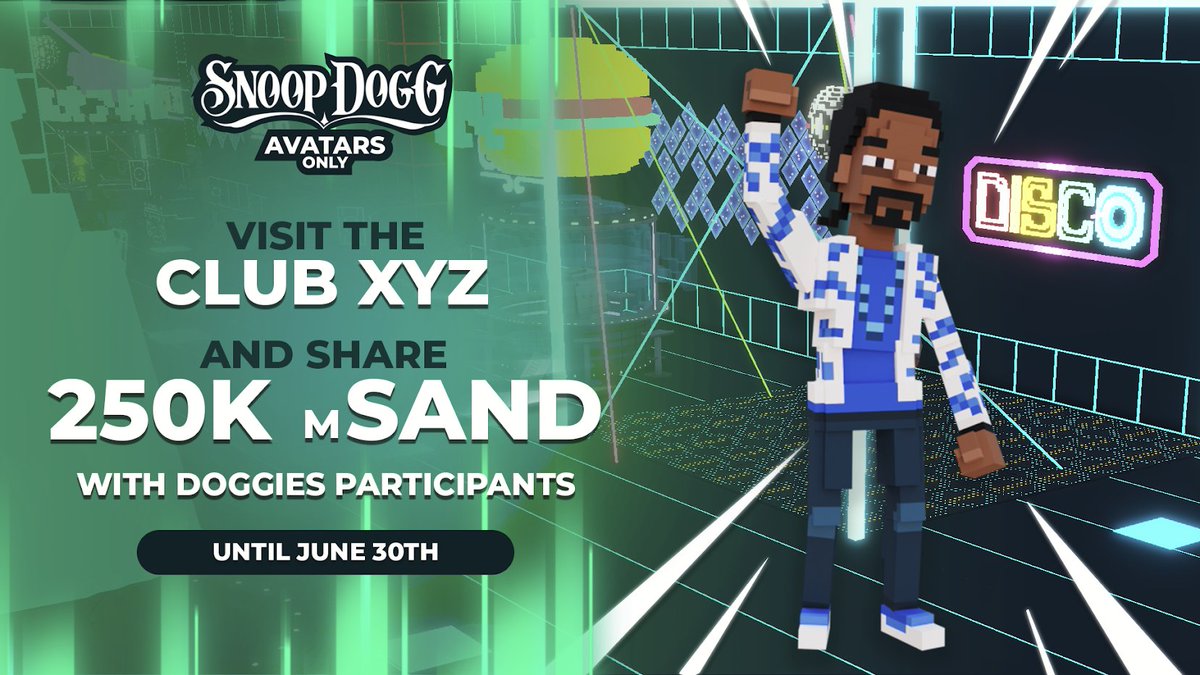 We takin' it to tha Club! 🍾

Doggies, let's visit Club XYZ in <a href="/TheSandboxGame/">The Sandbox</a> for a share of 250k mSAND. Be sure to validate the mission on the contest page: 
sandbox.game/en/season/cont…