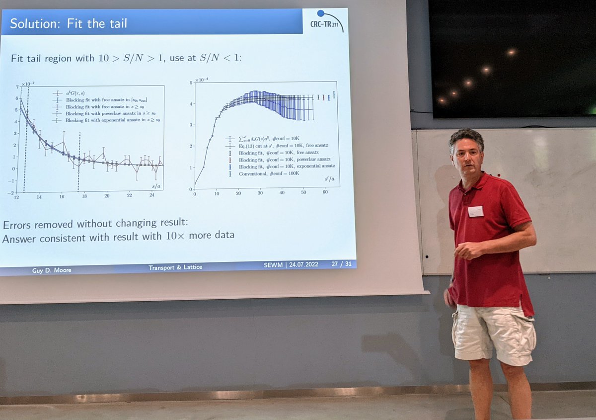 thermalization's tweet photo. Guy Moore @TUDarmstadt gives #SEWM2022 colloquium on transport, the lattice, and noise reduction
arXiv:2112.02282
#ShearViscosity #BulkViscosity #NoiseReduction #latticeQCD #GradientFlow https://t.co/6nkIZiM5dS