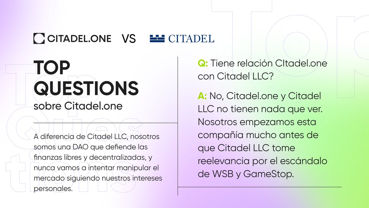CitadelDAO_es's tweet photo. 📌 #TopQuestions
Siempre surgen muchas dudas sobre nuestra relación con Citadel LLC.
❌ No tenemos nada que ver con @citsecurities
No compramos la Constitución de los Estados Unidos y si lo hiciéramos la transformaríamos en decentralizada 👊
#Web3 #DAO @CosmosClubs https://t.co/NQsRtWUW8Y