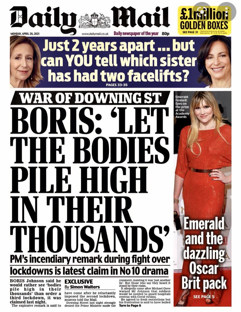 ThatTimWalker's tweet photo. I’ve no doubt that if @Geordie_Greig had not been removed as editor of the Mail - and had kept holding Johnson to account with front pages like this - we’d have had a change of prime minister a long time ago. Rothermere damaged the Tory Party, his paper and his own reputation. https://t.co/PmLjBCHFAm