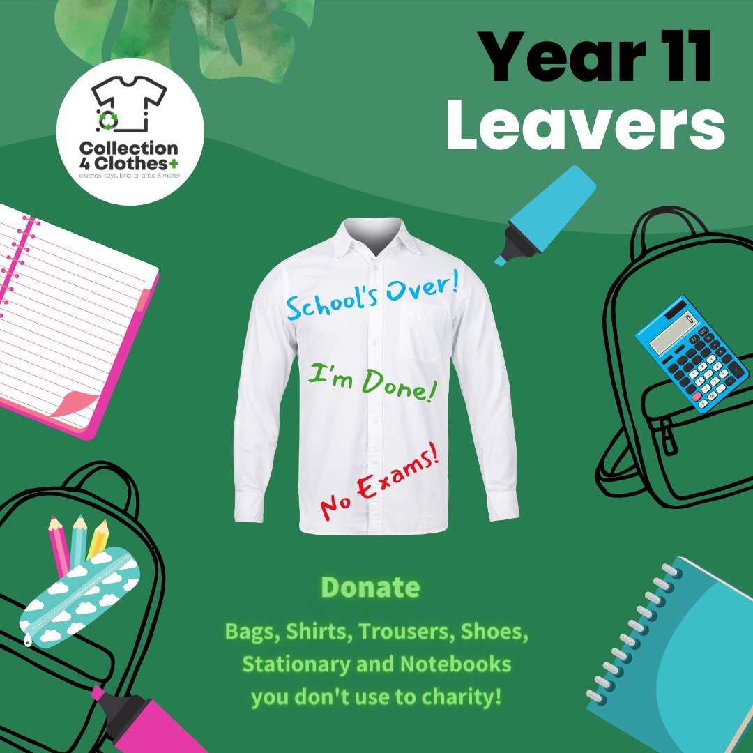 Book a free home collection now at collection4clothes.co.uk
#charity #recycle #uknonprofit #schoolbags  #schooluniform #schoolsover #secondaryschool #school  #uk #ukeducation #ukschools #declutter #clearout #decluttertips #wolverhampton #birmingham #blackcountry #fridaymood