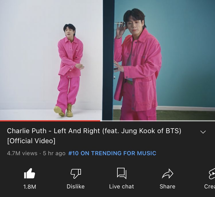 BTSMY_ARMY's tweet photo. Charlie Puth - Left And Right (feat. Jung Kook of BTS) [Official Video] is now trending at #10 on Malaysia YouTube Trends 🇲🇾

Keep streaming, like and share 🔥
(https://t.co/wpOb4Avg9L)

#LeftAndRightOutNow #LeftAndRightIsHERE #Jungkook #JungkookxCharliePuth https://t.co/myTwz203Fe