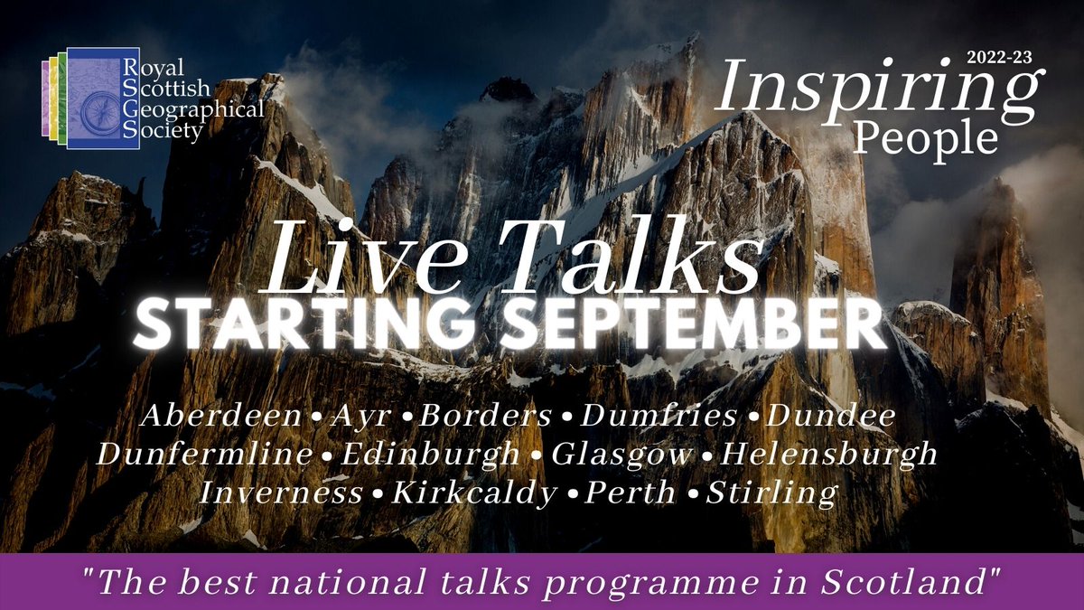RoyalScotGeoSoc's tweet photo. Starting September, we will be hosting live Inspiring People talks for the first time since the start of the pandemic, featuring a stellar line-up of speakers befitting of the best national talks programme in Scotland! Read more: https://t.co/Ps26hCMnlm https://t.co/UQO1faao1p
