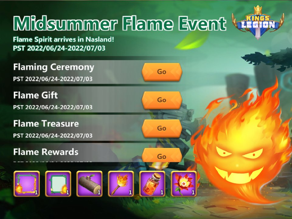 KingsLegionTrue's tweet photo. A series of fiery in-game events are underway with the #Midsummer Day!​
Enjoy it!🔥🔥​#KingsLegion https://t.co/1qqcqIEL8s