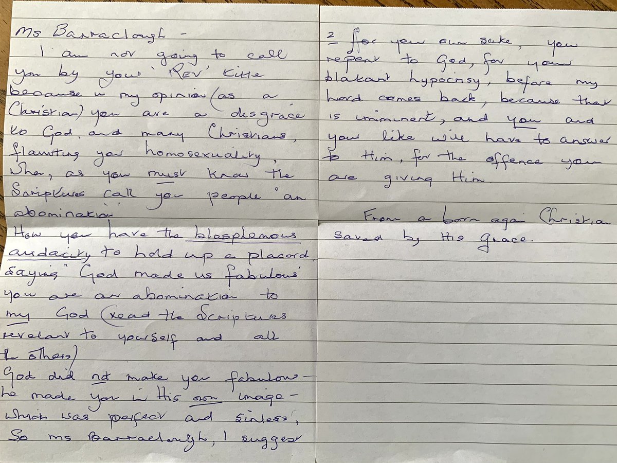 Dear anonymous Twitter follower who decided that this handwritten letter was appropriate to send to my place of work. Shame on you.