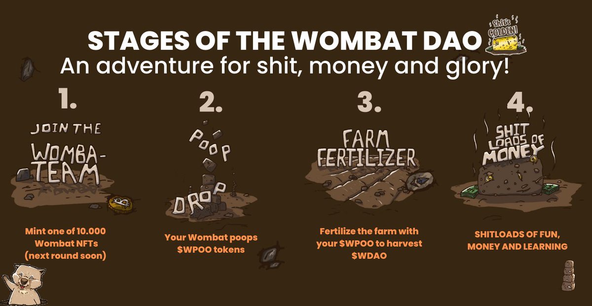 DutchWombats's tweet photo. Got rekt with your $STRONG nodes? Join our Wombat DAO.. Minting for Wombat NFTs opens soon, they shit $WPOO which are used to fertilize and get $WDAO. We are forming a group of contributing talented people to make SHIT happen!🤎

$DEXT $HEXT $LOOKS $CULT $TRU $JPEG $XRP $ETH $BTC https://t.co/YZI4Bg5hrd