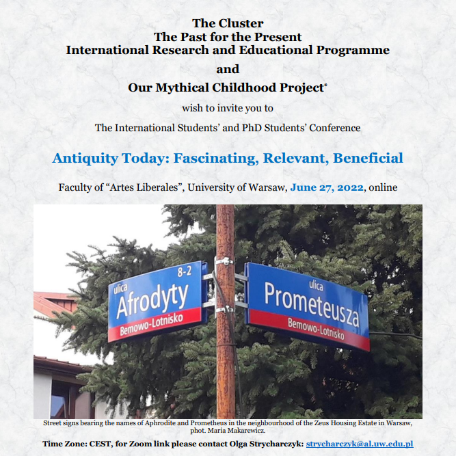 OMChildhood's tweet photo. Monday 27 June - We invite you warmly to a students and doctoral students #conference “Antiquity Today: Fascinating, Relevant, Beneficial”, organized within The Cluster: The Past for the Present  and the project #OurMythicalChildhood:
https://t.co/bWBMSzmTzW

#OBTA #ClusterPP https://t.co/3WRuVkmdOa
