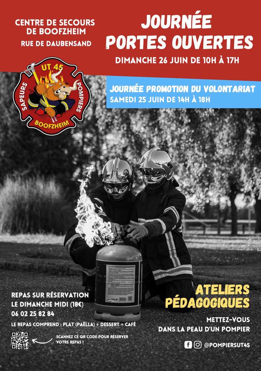 sdis67's tweet photo. [#PortesOuvertes] 🚒 Samedi 25 et dimanche 26 juin 2022, journée de promotion du #volontariat et journée « portes ouvertes » des #Pompiers67 au centre d’incendie et de secours de #Boofzheim
#Volontariat #EngagementCitoyen #AteliersPédagogiques https://t.co/v3tVGWrDIx