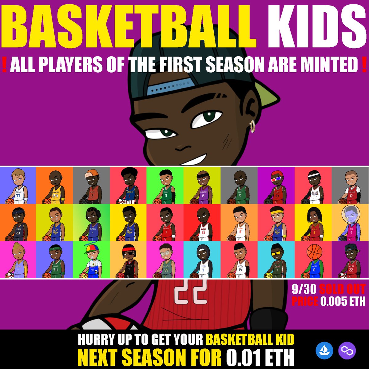 BasketballKids6's tweet photo. SEASON 1 - ALL PLAYERS ARE MINTED 30/30.
Price 👉 0.005 ETH🔥 [9/30 SOLD OUT]

SEASON 2 -  #0031-0061 Basketball Kids 
Price👉 0.01 ETH 🔥

Grab it now 👉 https://t.co/jfTAN6tfCC

#nft #nfts #nftart #nba #nbatopshot #nbaart #nbanft #basketballkids #opensea #basketballnft #nftnba https://t.co/bA26jlF08E