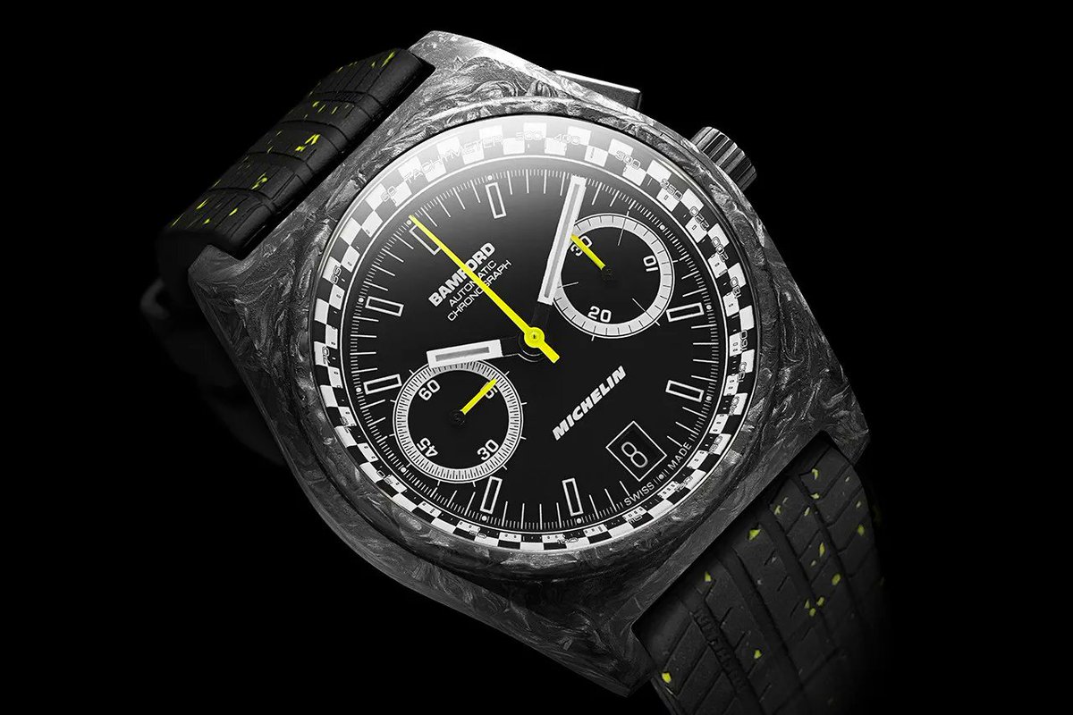 This <a href="/Michelin/">Michelin</a> x <a href="/BamfordLondon/">BamfordLondon</a> B347 Pilot Sport timepiece features a band crafted from test tires. buff.ly/3zZYk2g #Style #Fashion #TheCultureCurators