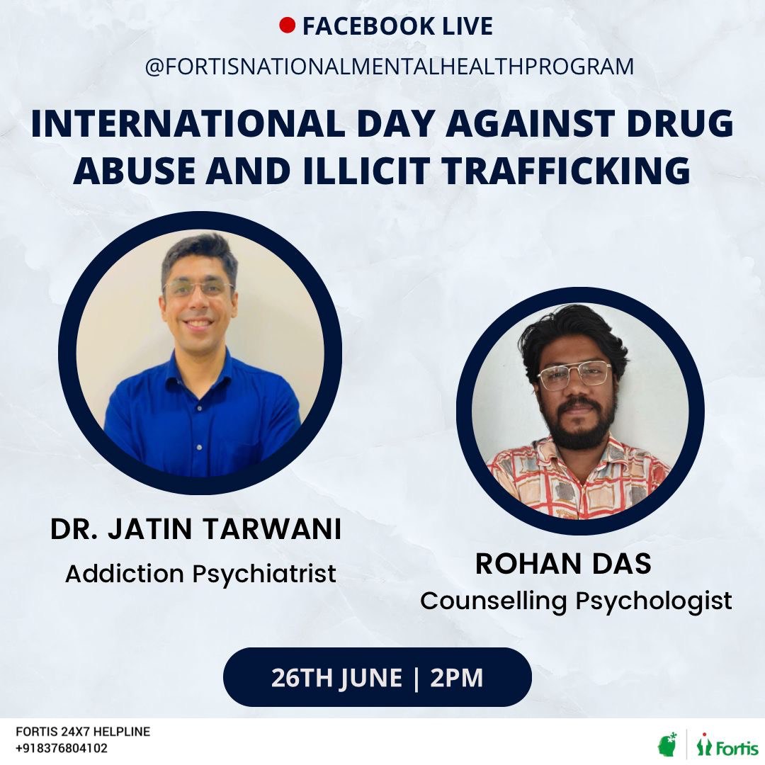 This International Day Against Drug Abuse and Illicit Trafficking, join us for an #facebooklive with <a href="/tarwanijatin/">Jatin Tarwani</a> and <a href="/rohandass07/">Rohan Dass</a> on 26th June at 2pm! 

facebook.com/fortisnational…

#mindspace