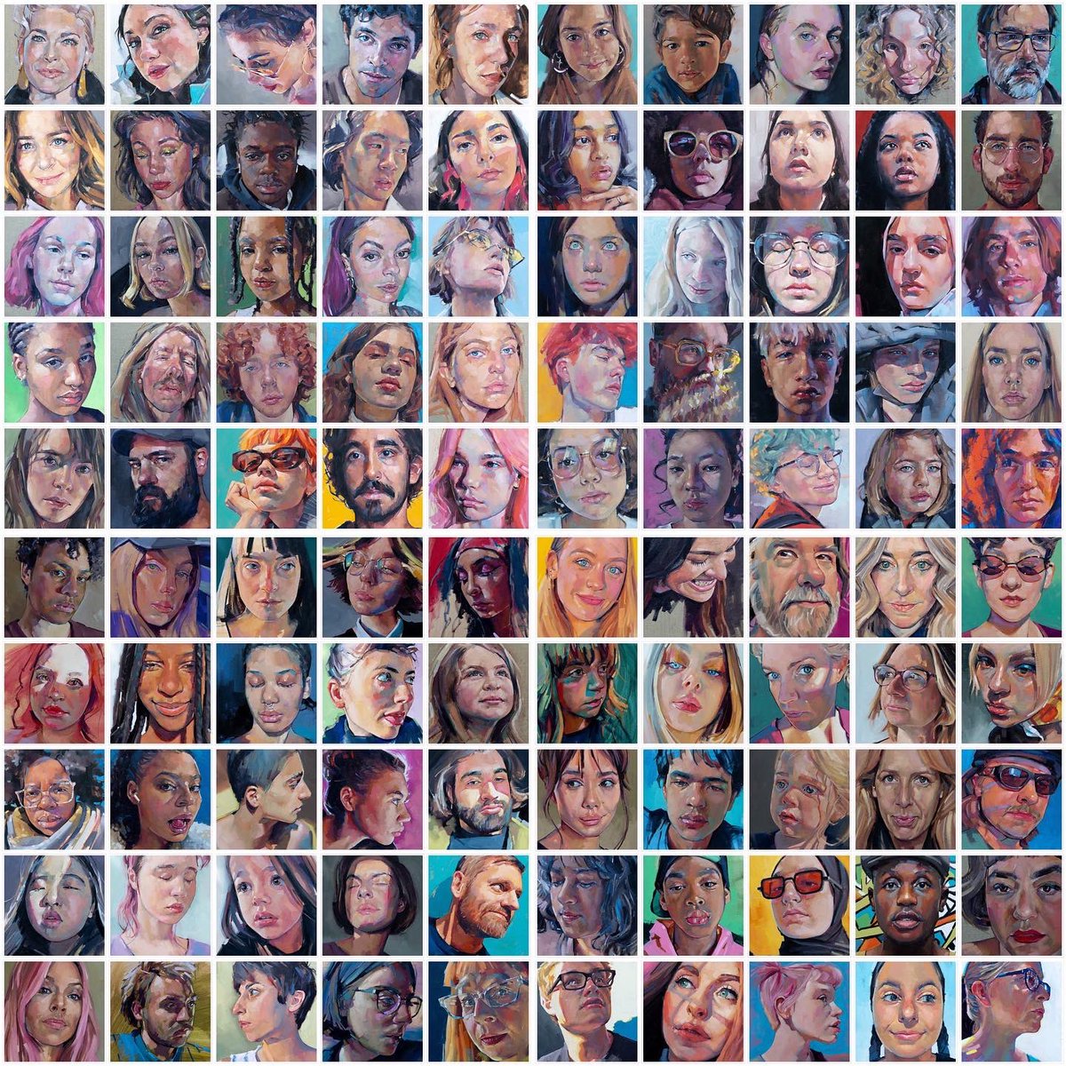 Here are all 100! See them in real life at the Cass Art Space, Islington, London until 2nd July 2022! <a href="/CASSART1984/">Cass Art</a> 
#100heads #oilportraits #portraitpainting #artexhibition #artlondon #whatsonlondon