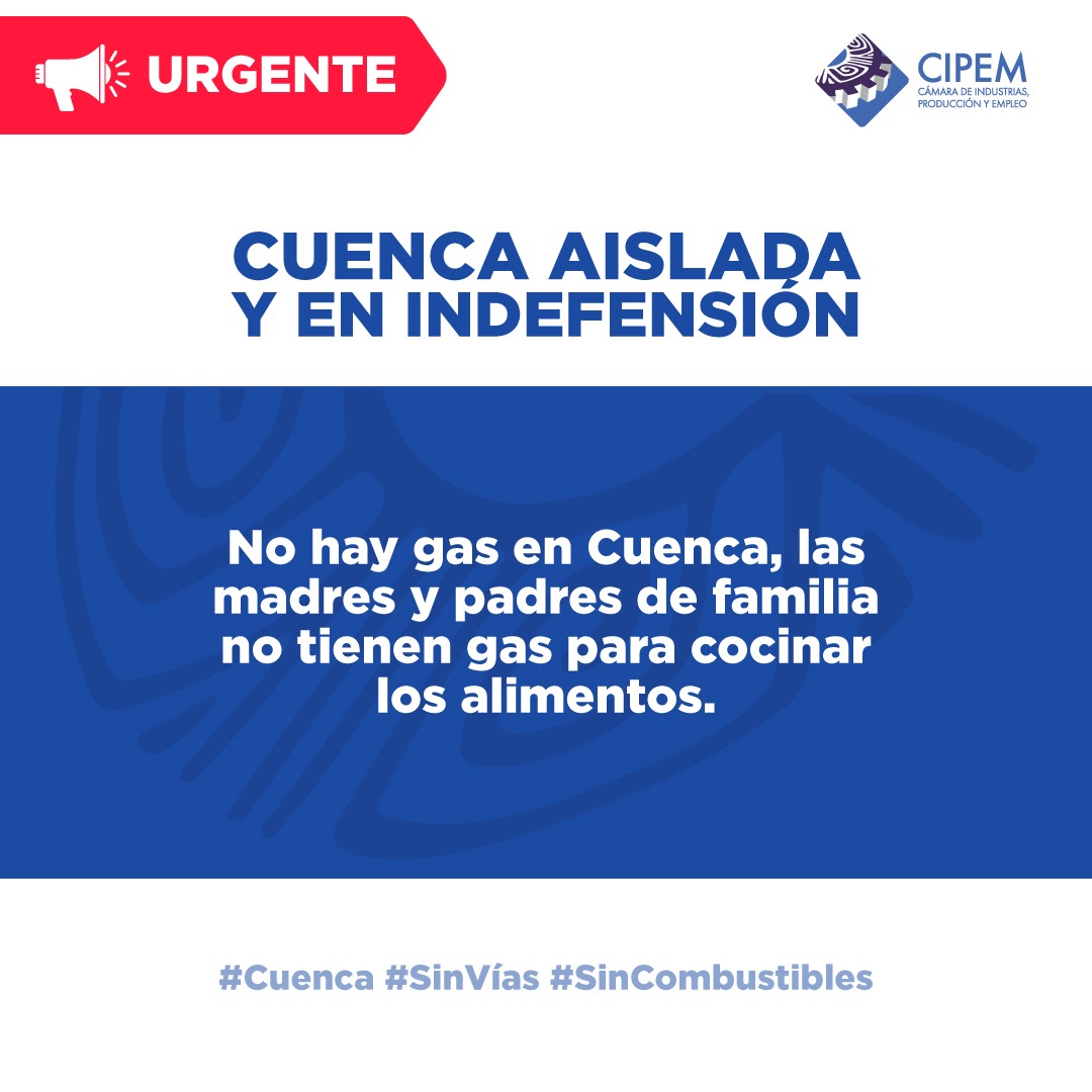 tomebamba's tweet photo. Esta mañana la CIPEM se refirió sobre el bloqueo vial que atraviesa #Cuenca y el #Azuay y los desabastecimientos que esto causa, reclama a las autoridades que se abran las carreteras. https://t.co/HU0iiKjk3I