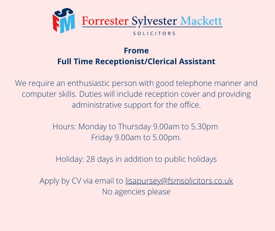 Join our Team!

#fsmsolicitors #frome #somerset #fromejobs