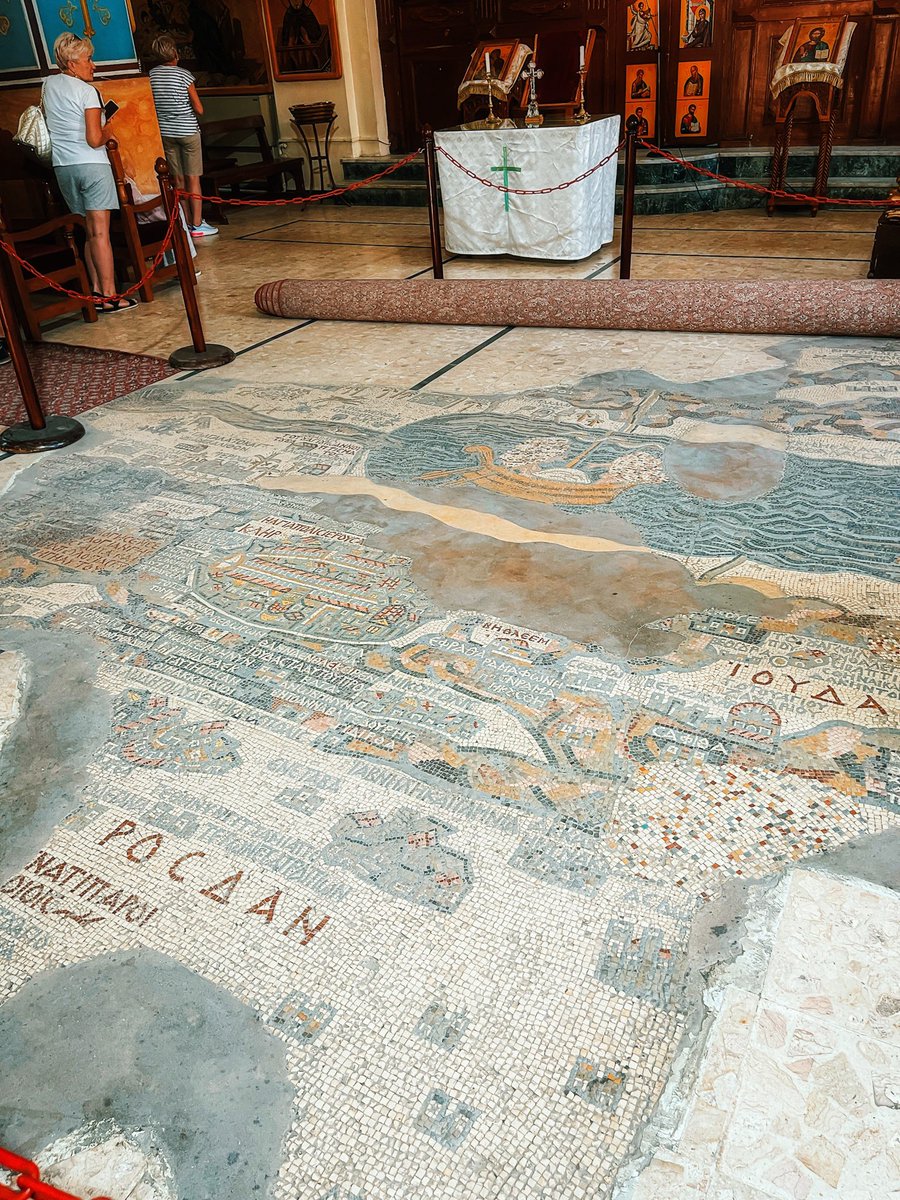 laura_diste's tweet photo. I couldn’t contain my excitement today after seeing in person the Madaba Map! The oldest surviving original cartographic depiction of the Holy sites in the Middle East (particularly Palestine, Jordan and Egypt). Crafted around AD 560, only a quarter of it is still preserved. https://t.co/XSOMJM8MJI
