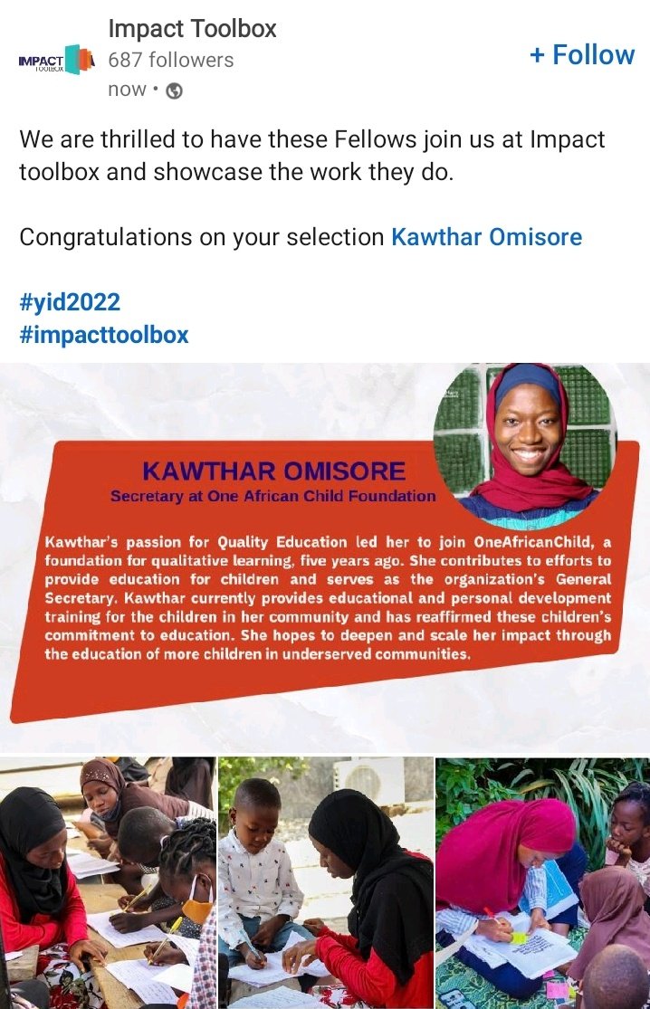 Kuwaysirrr's tweet photo. Elated to announce my selection as a YouthInDevelopment Fellow.🎉🥰

#YIDfellow
#YIDfellowship2022
#Impacttoolbox https://t.co/HeEAOroJ7U