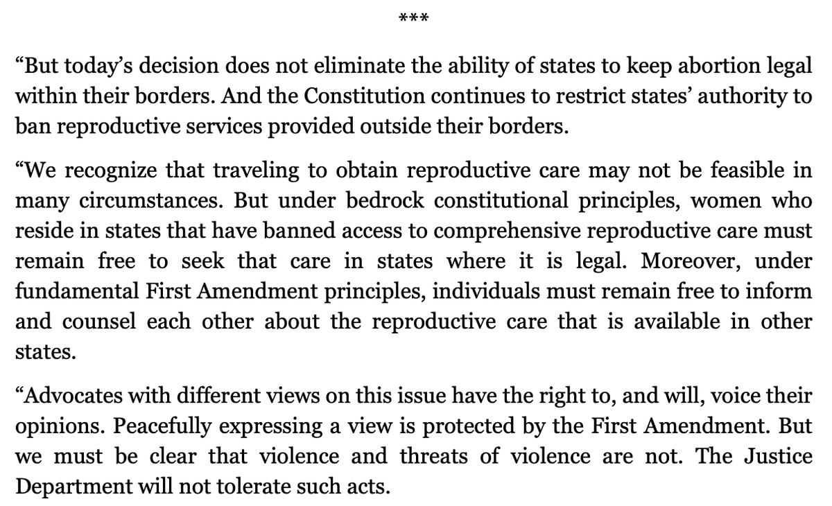 ABC's tweet photo. BREAKING: AG Garland: “The Justice Department strongly disagrees with the Court’s decision."

"Few rights are more central to individual freedom than the right to control one’s own body. The Justice Department will use every tool at our disposal to protect reproductive freedom." https://t.co/jZNiSs0tJP
