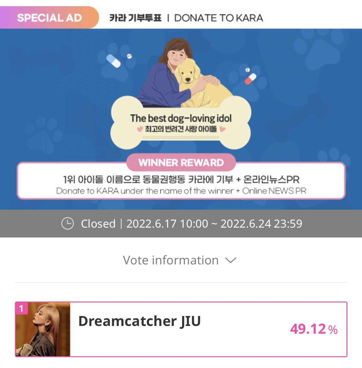 ccaspermin's tweet photo. [🎉] เชอรรี่จะต้องภูมิใจ #Dreamcatcher จียู ชนะผลโหวตใน Poll "The Best dog-loving idol" ใน IDOLCHAMP

🧮: 148,818 votes
🎁: พีอาร์ออนไลน์ + การบริจาคให้ KARA ในนามจียู Dreamcatcher

#드림캐쳐 #Dreamcatcher 
#지유 #Cherry #Real_Miracle https://t.co/oTNhAqfdgk