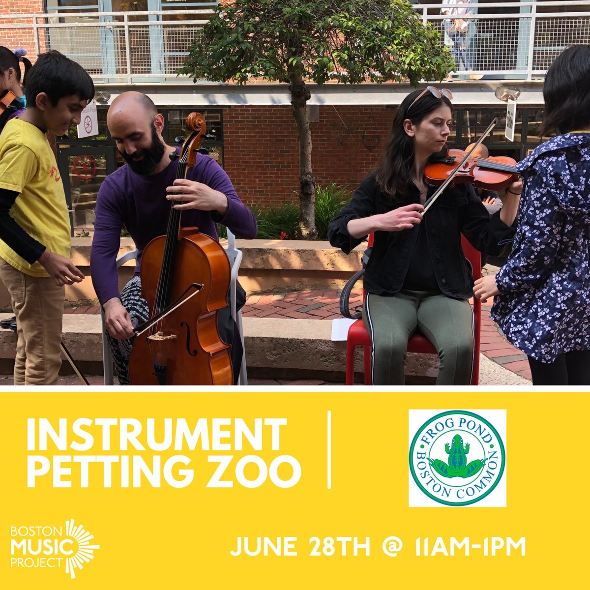 BMP will be at the opening day celebration of the Boston Common's Frog Pond spray pool this Tuesday, 6/28! Join us for a day of family-friendly fun, an instrument petting zoo, and performances from our youth musicians!
<a href="/FrogPondBoston/">The Boston Common Frog Pond</a> <a href="/BostonParksDept/">Boston Parks and Recreation Department</a> <a href="/SkatingClubBOS/">The Skating Club of Boston</a> <a href="/MayorWu/">MayorWu</a>