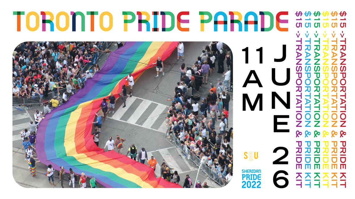 If you were wanting to attend this weekend's Toronto Pride Parade, then don't miss out on your last chance to get your tickets at thessu.ca ➡️ bit.ly/3wJqnzy 

#SheridanPride #PrideMonth #PrideParade