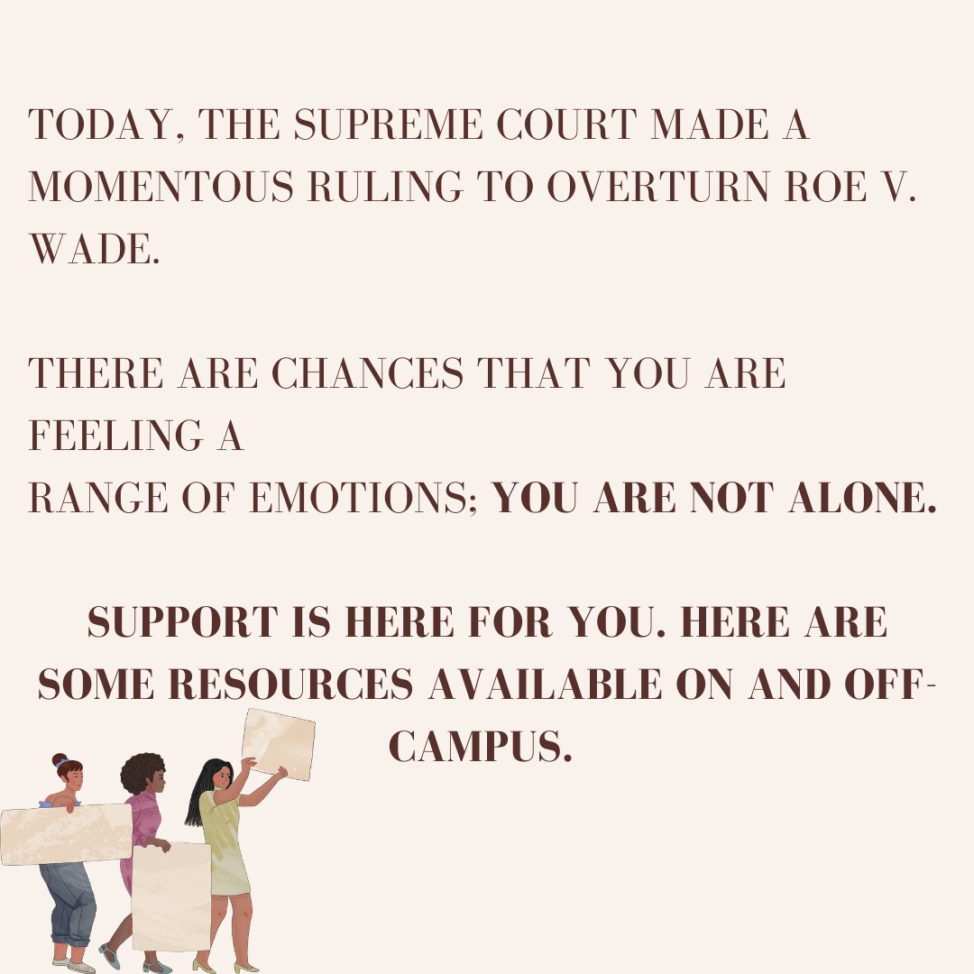 BeingBarnard's tweet photo. Today the Supreme Court made a momentous ruling to overturn Roe v. Wade.

There are chances that you are feeling a range of emotions; YOU ARE NOT ALONE. 

Support is here for you. Here are some resources available on and off-campus. https://t.co/U6sURnkj51