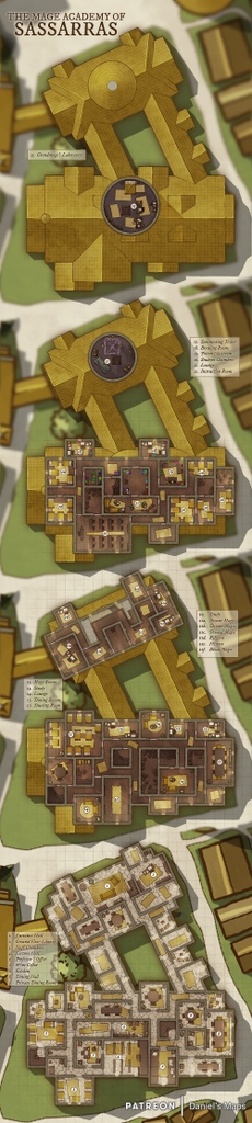 At the center of the city of Sassarras is the Academy of Sassarras, also known as the Mage Academy or the Academy of Blood Magic. Here the most promising sorcerers of the continent are trained to become powerful mages.
patreon.com/danielsmaps

#fantasymaps #rpg #dnd #cartography