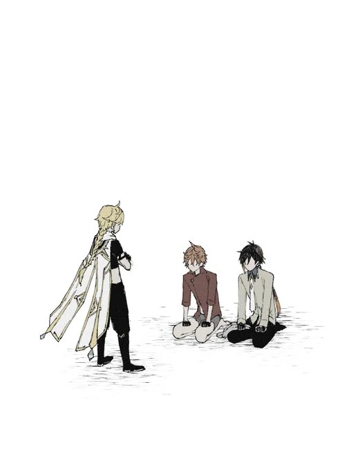 昨日描いてたサイレント何か。自分でもなんでこんなの描いたのかよくわからない。右から左に読めます。※かっこいい二人はいません。※パン一でも流れる様に元素爆発を撃てる北国が生んだ兵器vs何時如何なる状況に於いても盤石を誇る最古の魔神 そして最強の家主 