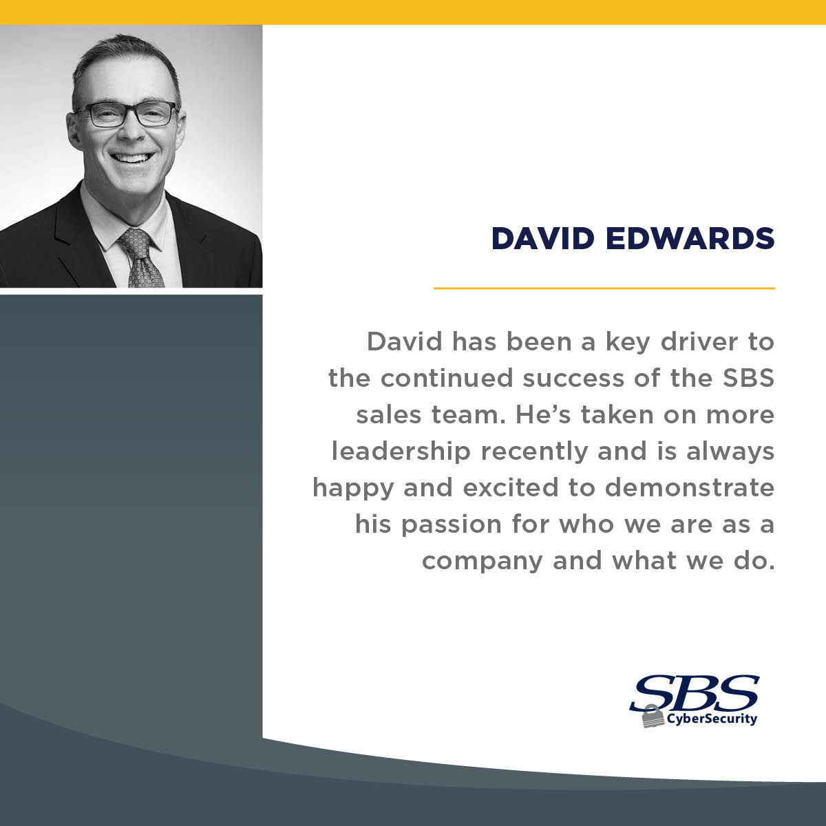 SBSCyber's tweet image. Congrats to our next CyberStar: David Edwards! David was nominated for demonstrating passion for who we are as a company, what we do, and why we do it. Thank you for all that you do, David! #CyberStar #SBSCybersecurity