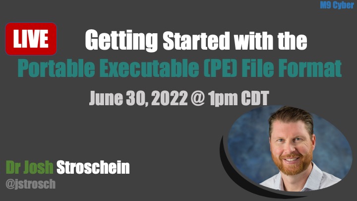 jstrosch's tweet image. 🔴 Join me next Thursday at 1pm CDT as we'll continue to explore the #portable #executable file format. Our main tool will be a hex-editor, and we'll discuss common properties & internal structures. This is part of a series, if you missed the first 👇
youtu.be/i2-NQ_73V50