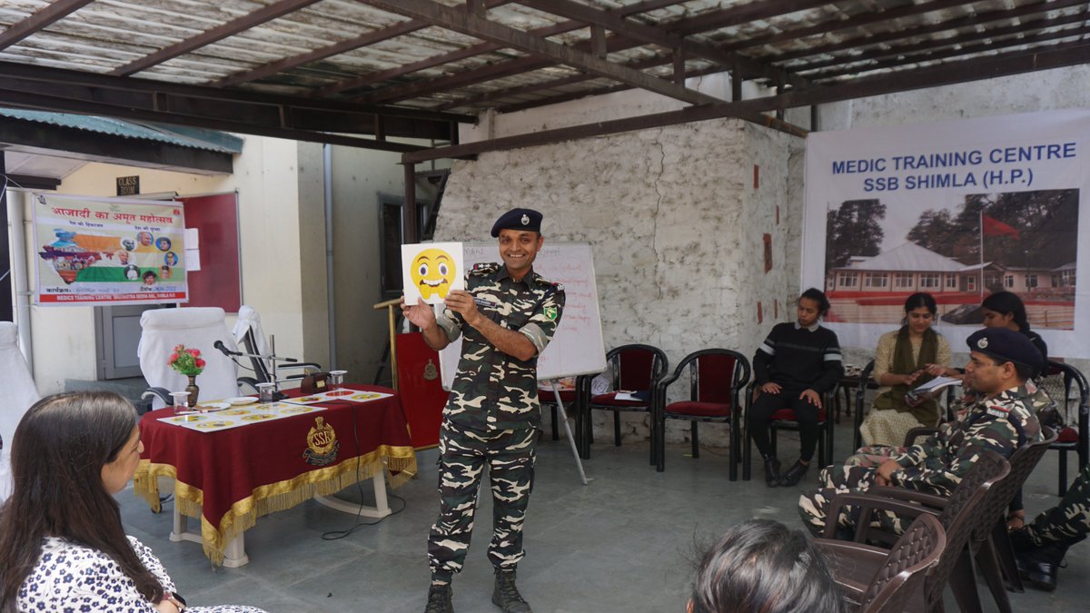 SSBMTCSHIMLA's tweet photo. A psychological session was conducted at MTC  @SSB_INDIA by @DoersNGO for relieving stress of jawans actively working round the clock and required to be stress and aggression free. Such workshop definitely helps in building #mentalpeace and harmony among jawans. #MentalHealth https://t.co/TzEt0MzXG7