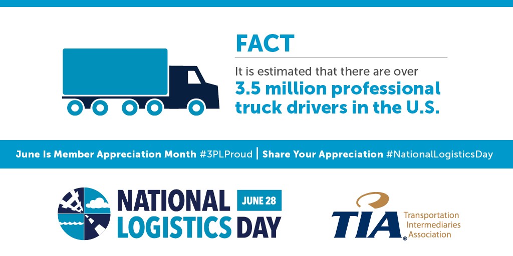 Trin_Logistics's tweet photo. In honor of #NationalLogisticsDay coming up next week, here's one more freight fun-fact! The 3.5 million drivers mentioned are responsible for almost 16 million active trucks in the United States. If we stacked all 16 mil. trucks, we would reach the moon!🌚 💫 

#TrinityLogistics https://t.co/3qyxwEBGEg