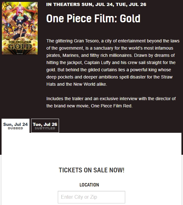 ONE PIECE FILM: GOLD, Coming to Theaters July 24 & 26, 2022