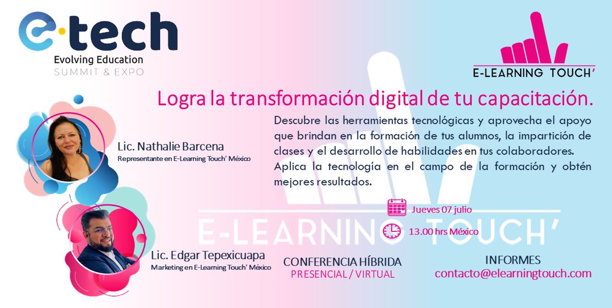 ELT_mexico's tweet photo. Participa en la 2° edición de @etechevent, @ELT_mexico invita, solicita tu acceso #Virtual o #Presencial.
Conversemos el 07.07.22 a las 15 hrs, resuelve tus dudas sobre #LMS #Capacitación #formacion y #educacion #Online
#elearning #distancelearning #etech #Universidades #moodle https://t.co/Td5mNkqq01