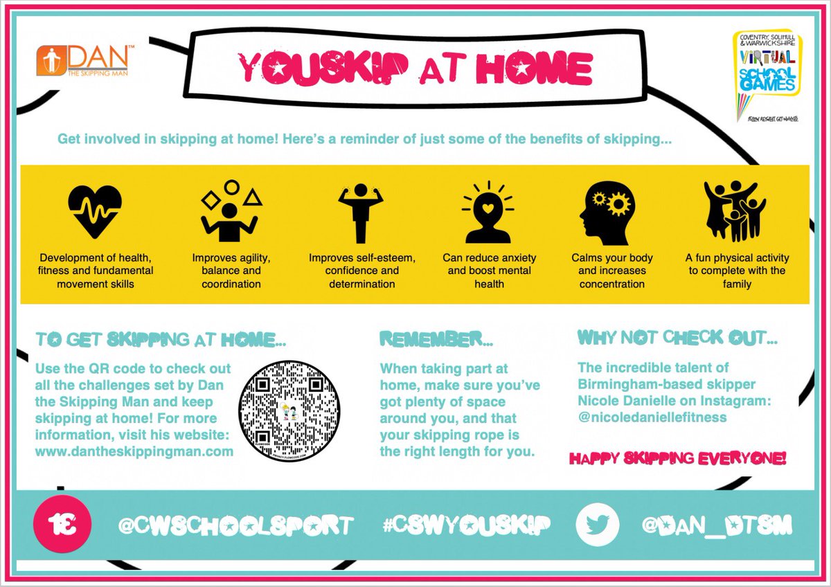 SGOCoventryWest's tweet photo. An amazing week to take part in CSW You Skip #NSSW2022 with the โ๏ธ shining
๐to everyone who took part please return your School Engagement info asap and your Flash Challenge ๐น YouSkip Festival Mark awards will following shortly
Keep skipping โฌ๏ธ
#CSWYouSkip YouvYou @Dan_DTSM https://t.co/cl6WNjqUYE