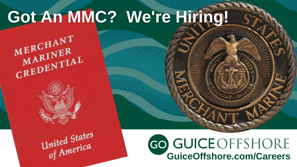 GuiceOffshore's tweet photo. Got a #MerchantMariner #MMC?
@GuiceOffshore is hiring NOW for #offshore #maritime #jobs:
100/200/500-Ton #Captains (DP-certified preferred)
#Deckhands
Unlicensed/licensed #engineers
ABs (Able #Seamen)
#QMEDs (Qualified Members of the Engine Department)
https://t.co/bVOmufTLUG https://t.co/sXTVUcn81m