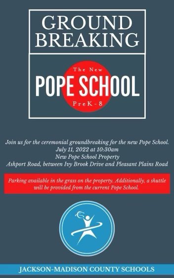 suptking's tweet photo. WE DID IT! We have a new Pope School coming! Again, another example of our collective efforts — the school board, county commission, and community/stakeholders, working in tandem to provide the best options and opportunities for our staff and students. #winning https://t.co/0FjSAx5n96