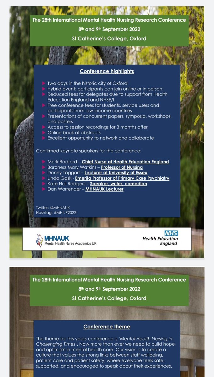 Delighted to be selected to give the annual @MHNAUK lecture in September. Having the belief and trust of my peers is incredibly validating. The theme is 'MH nursing in challenging times'. I think I have quite a bit to say about that! Thanks for nomination @Zelina76 🙂