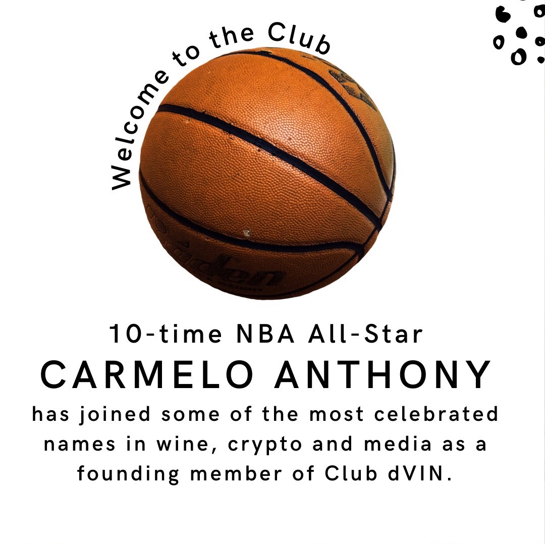 🍷🏀💥10-time NBA All-star @carmeloanthony has joined some of the most celebrated names in wine, crypto and media as a founding member of #ClubdVIN. ⁠

@viin7estate @CJMcCollum @DwyaneWade 

#STAYME7O⁠ #OathOfFidelity @iamaswann @TownsFranken @desiechavarrie #TastingToken #NFTs