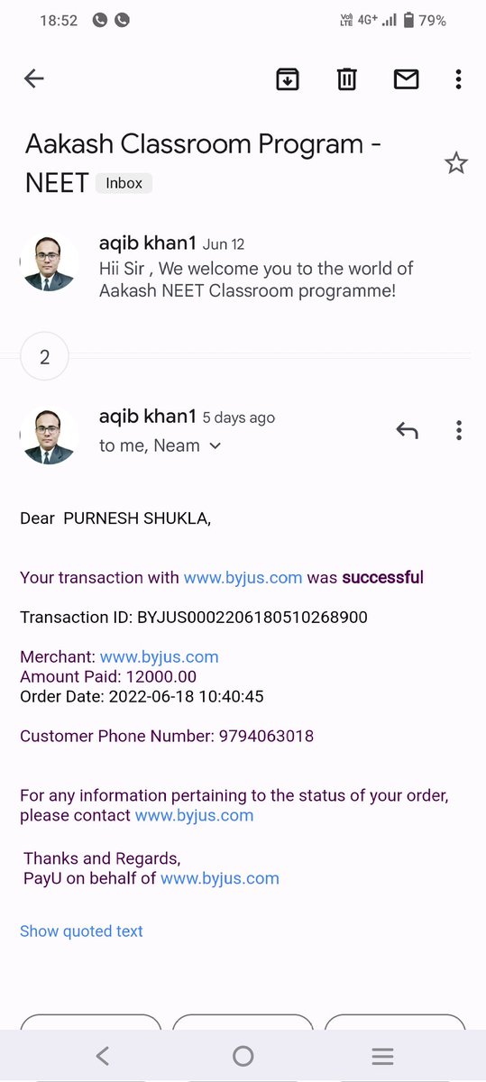 Purnesh26565679's tweet photo. @ByjusSupport 
I paid 12000and12000 for two wards but there is fees differance between byjus and akash.
Please refund my money.i am not intrested in admission at akash।
Thanx https://t.co/bUMY9G1mo1