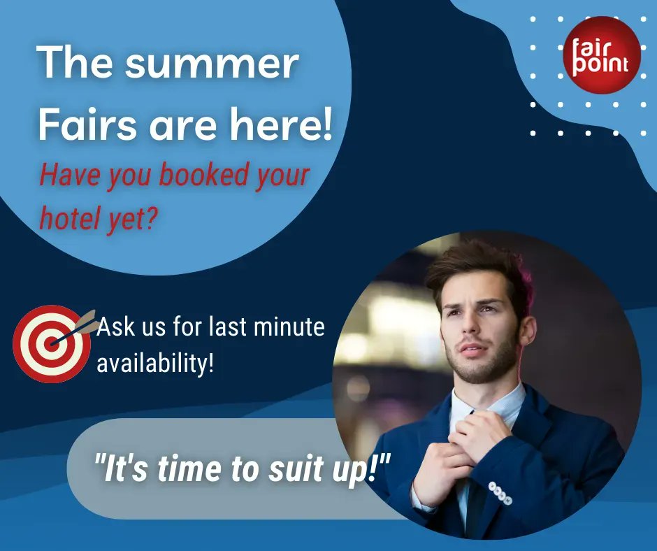 fairpointint's tweet photo. 👗👗👗Dress up and join the Summer #Trade #Fairs! Ask us for your #lastminute #hotel #accommodation deals, as many hotels are offering specials right now. 
Just tell us when and where!✈️ ✈️ ✈️ https://t.co/8HCZ7WHHe5