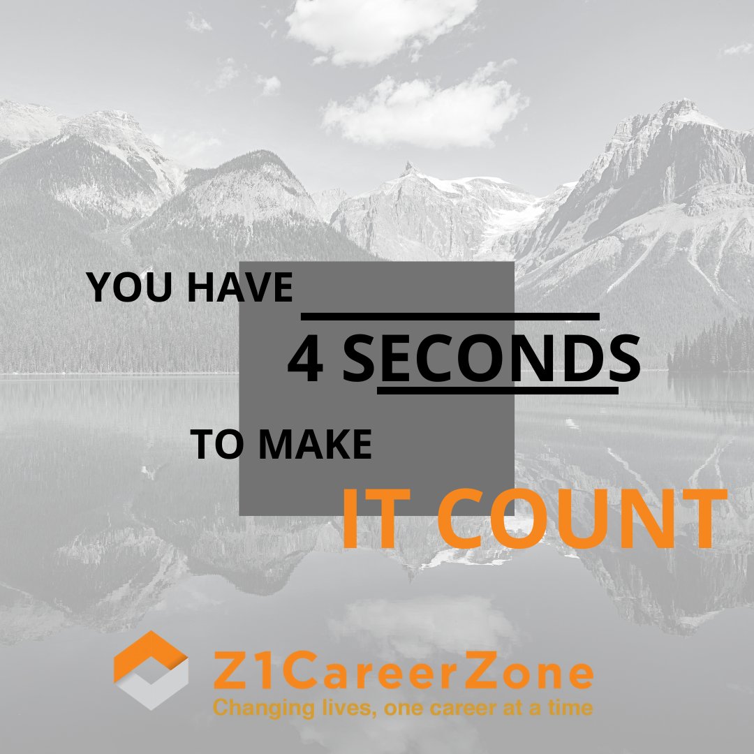 z1careerzone's tweet photo. You literally have 4 seconds to make a 1st impression and only 4 minutes to make a lasting impression so make it count.  

https://t.co/uFvcpgERy2

#MAKEITCOUNT #CAREER #CAREERCOACH https://t.co/V0kGRosnep